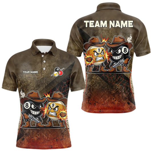 Maxcorners Funny Couple 8 Ball & 9 Ball Cowboys Billiard Shirt For Men Custom Brown Camo Billiard Pool Team Shirt