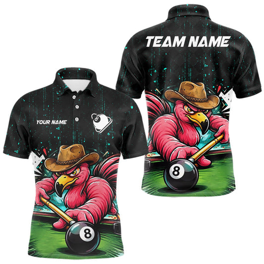 Maxcorners Funny Flamingo Play 8 Ball Pool Billiard Shirt For Men Custom Teal Splatter Billiard Pool Team Shirt LM1705