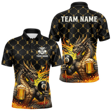 Maxcorners Beer & Funny Dragon Play Pool 8 Ball Mens Billiard Team Shirt Custom Billiard Polo & 1/4 Zip Attire