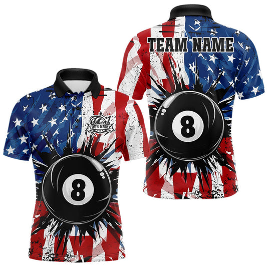 Maxcorners American Flag Strikes 8 Ball Pool Billiard Shirt For Men Custom Patriotic Billiard Team Attire