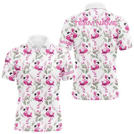 Maxcorners Custom Name Golf Polo Shirt For Men Personalized Watercolor Pink Flamingo Floral Pattern Golf Shirt