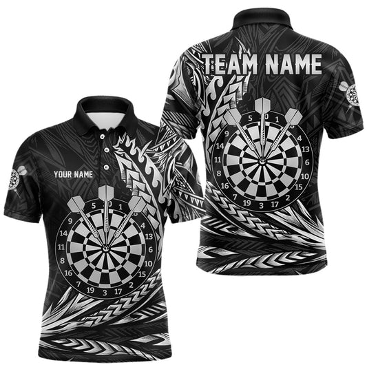 Maxcorners Personalized Black & Silver Tribal Darts Polo & Quarter-Zip Custom Dart Shirts For Men Dart Jerseys