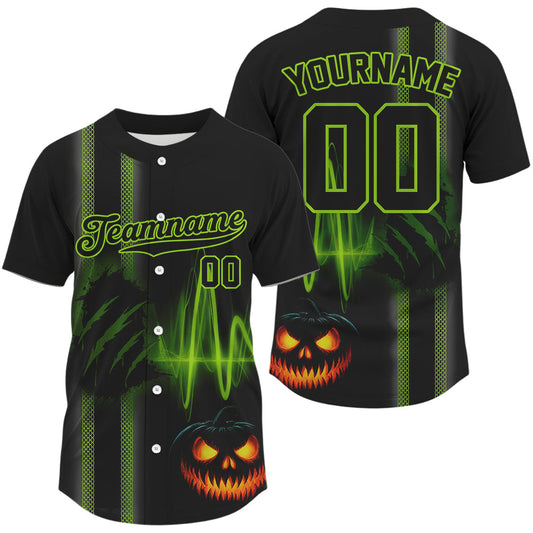 Maxcorners Custom Black And Green Halloween Lightning Baseball T-Shirt For Men Youth Baseball Shirts LM1809
