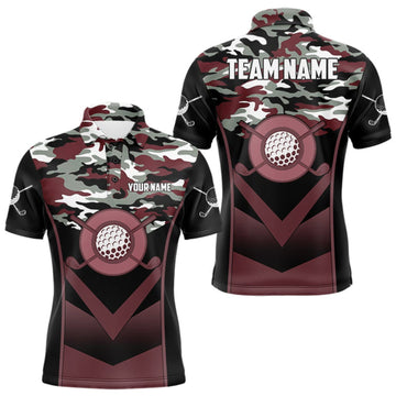 Maxcorners Black Maroon Camo Golf Polo Shirts For Men Custom Golf Outfit Men, Personalized Golf Team Gifts LM1910