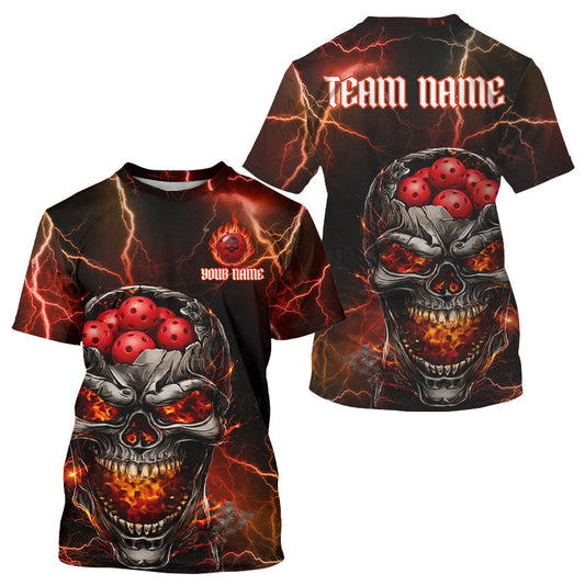 Maxcorners Custom Lightning Thunder Skull Red Muti-Ball Pickleball Jerseys Men Pickleball League Shirts LM1501