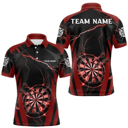Maxcorners Custom Red Grunge Funny Bull Darts Polo & 1/4 Zip Shirt For Men Bull Darts Team Jerseys
