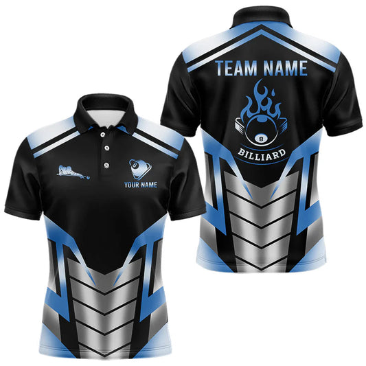 Maxcorners Custom Flame 8 Ball Pool Men Billiard Ball Shirts Gradient Blue & Silver Billiard Pool Jerseys LM1903