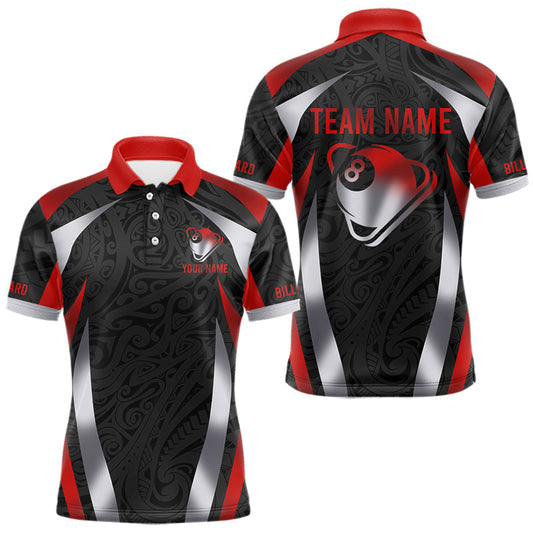 Maxcorners Personalized 8 Ball Pool Men Billiard Shirts Gradient Red & Silver Tribal Billiard Pool Apparel LM1903
