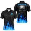 Maxcorners Blue Flaming Dartboard Grey Skull Darts Shirt For Men - Custom Name & Team Jersey LM3006