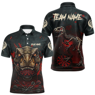 Maxcorners Red Splatter Grunge Dinosaur Darts Shirt For Men Custom Skeleton Horror Team Dart Jerseys LM1904