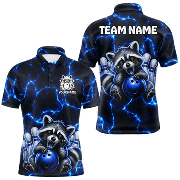 Maxcorners Funny Sleeping Raccoon Mens Bowling Shirt Custom Thunder Lightning Cute Bowling Team Outfits