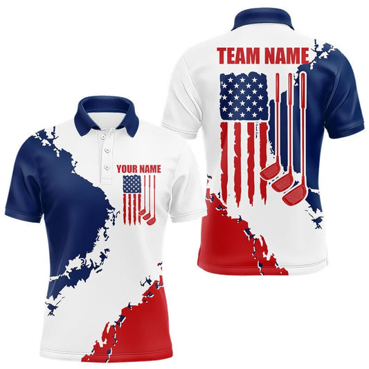 Maxcorners Mens Golf Polo Shirts American Flag Custom Red, White And Blue Golf Team Patriotic Golf Gift LM2306