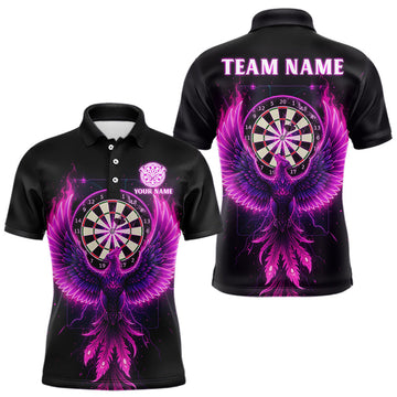 Maxcorners Custom Funny Flame Phoenix Pink Dartboard Dart Men Polo Jerseys Outfits Dart Shirts LM2603
