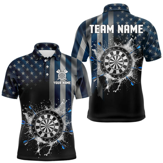 Maxcorners Custom Blue US Flag Water Dartboard Men Darts Polo League Shirts Patriotic Dart Jerseys
