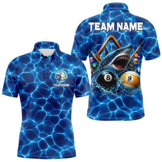Maxcorners Lightning Blue Waving Funny Shark Mens Billiard Shirts Custom 8 Ball & 9 Ball Billiard Team Jersey LM2405