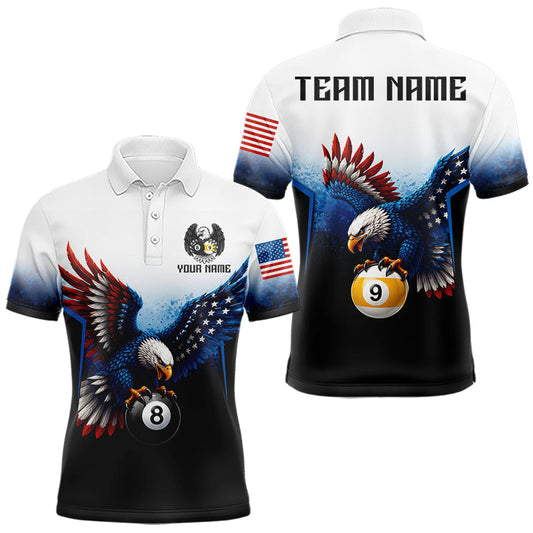 Maxcorners Grunge Blue Funny Eagle 8 Ball & 9 Ball Mens Billiard Shirts Custom Patriotic Billiard Team Attire LM2405