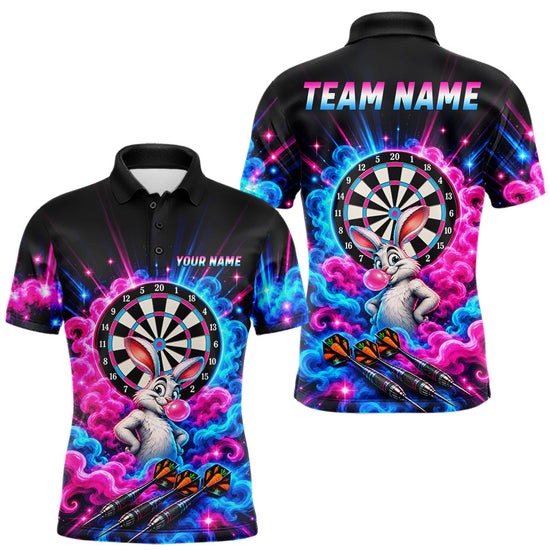Maxcorners Pink Blue Rabbit Darts Polo 1/4-Zip For Men Personalized Bubble Gum Rabbit Dartboard Darts Team Shirt