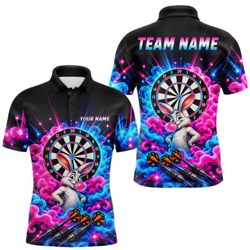 Maxcorners Pink Blue Rabbit Darts Polo 1/4-Zip For Men Personalized Bubble Gum Rabbit Dartboard Darts Team Shirt