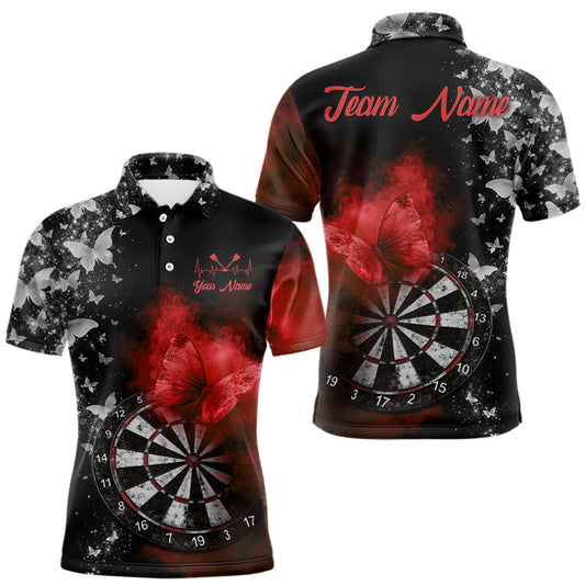 Maxcorners Custom Silver Butterfly Red Smoking Grunge Dartboard Men Darts Polo Shirts Dart Jerseys