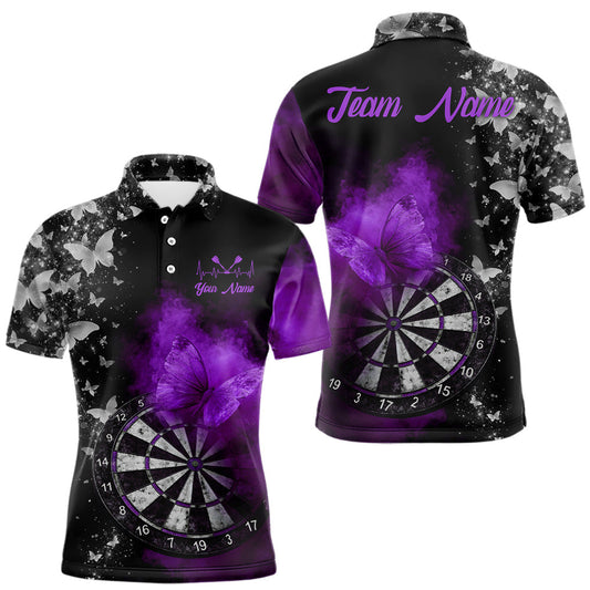 Maxcorners Custom Silver Butterfly Purple Smoking Grunge Dartboard Men Darts Polo Shirts Dart Jerseys