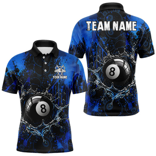 Maxcorners Watering 8 Ball Pool Billiard Shirts For Men Personalized Blue Splatter Billiard Team Jersey LM2704