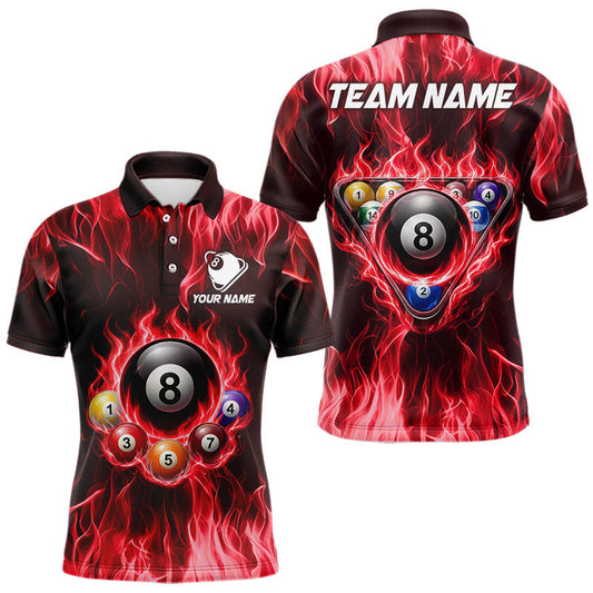 Maxcorners Fire Flame 8 Ball Billiard Shirt For Men Custom Red Flames Pool Billiard Rack Team Shirt LM2704
