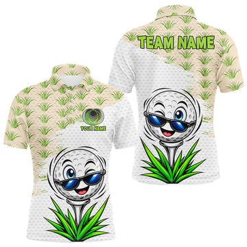 Maxcorners Funny Golfer Grass Pattern Polos For Men Custom White Golf Ball Team Outfits, Upf Golf Shirts LM2405