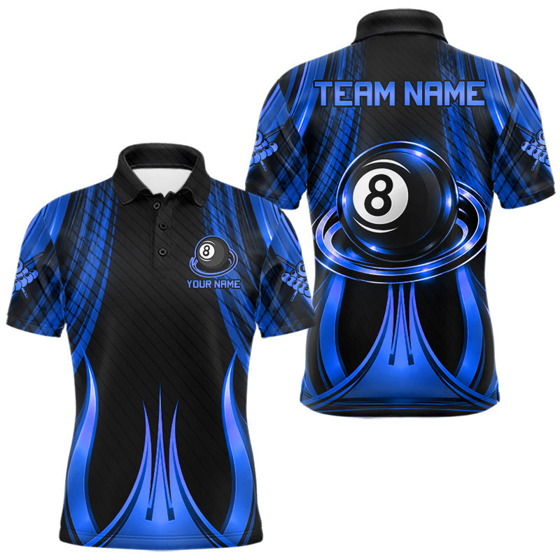 Maxcorners Blue 8 Ball Pool Billiard Polo & Quarter-Zip Shirt For Men Personalized Ball Billiard Team Attire