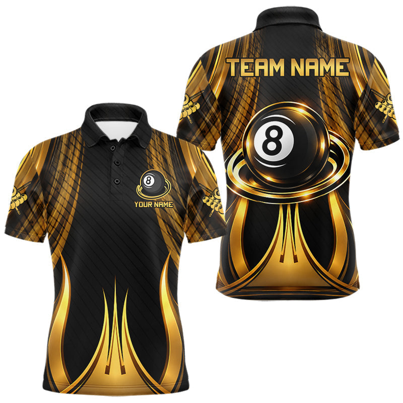 Maxcorners Gold 8 Ball Pool Billiard Polo & Quarter-Zip Shirt For Men Personalized Ball Billiard Team Attire