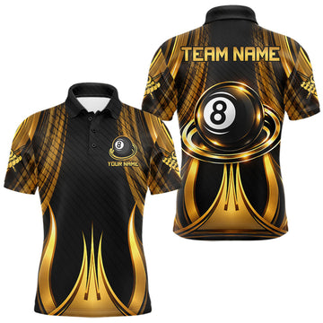 Maxcorners Gold 8 Ball Pool Billiard Polo & Quarter-Zip Shirt For Men Personalized Ball Billiard Team Attire