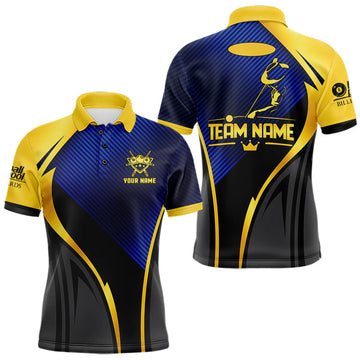 Maxcorners Gold And Blue Human Play Pool 8 Ball Men's Billiard Shirt Custom Billiard Team League Attire