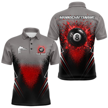 Maxcorners Personalized Grey And Red Splatter 8 Ball Pool Billiard Shirt For Men Custom Billiard Team Jersey