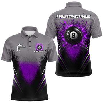 Maxcorners Personalized Grey And Purple Splatter 8 Ball Pool Billiard Shirt For Men Custom Billiard Team Jersey