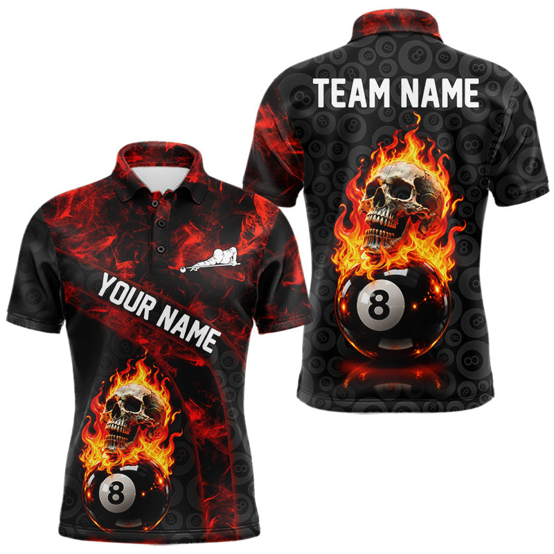 Maxcorners Red Flaming Skull 8 Ball Pool Billiard Team Shirt For Men Custom Flame Billiard Ball & Cue Gifts