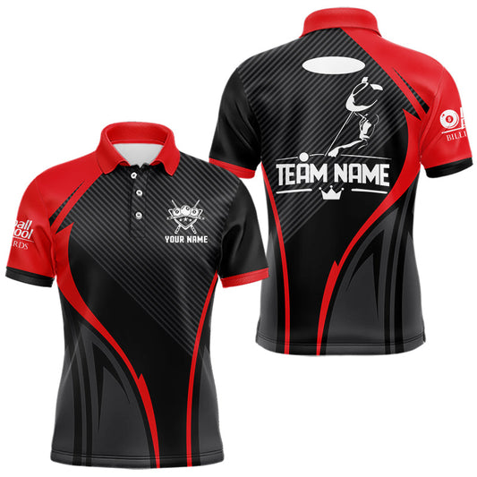 Maxcorners Black And Red Human Play Pool 8 Ball Men's Billiard Shirt Custom Billiard Team League Attire LM2201