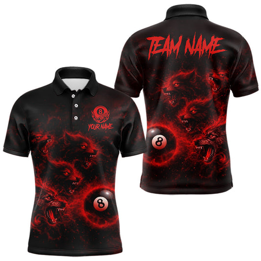 Maxcorners Horror Wolfs Red Flames Smoke Pool 8 Ball Men Billiard Shirt Custom Ball Billiard Team Attire LM2201