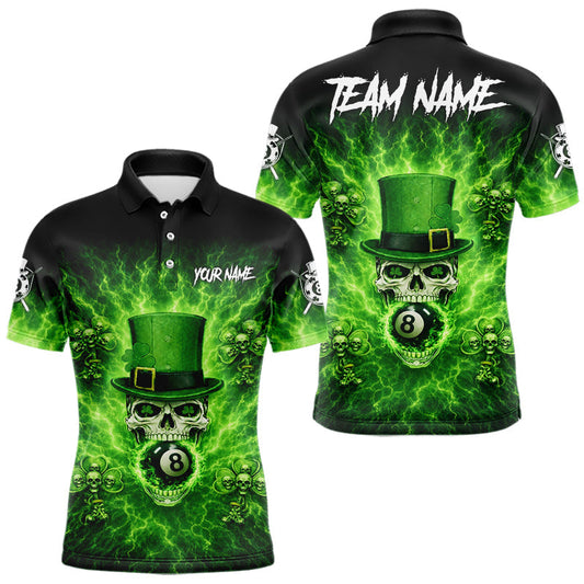 Maxcorners Flaming Shamrock Skull Pool 8 Ball Men Billiard Shirt Custom St Patrick's Day Billiard Team Attire LM2201