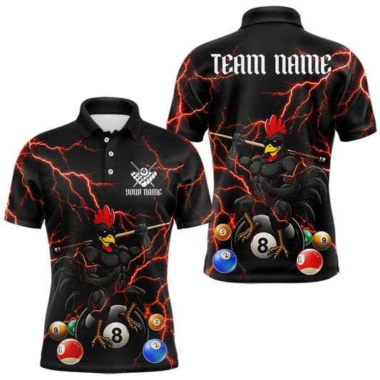 Maxcorners Funny Rooster 8 Ball Billiard Shirt For Men Custom Thunder Red Billiard Pool Shirt, Billiard Attire LM2704