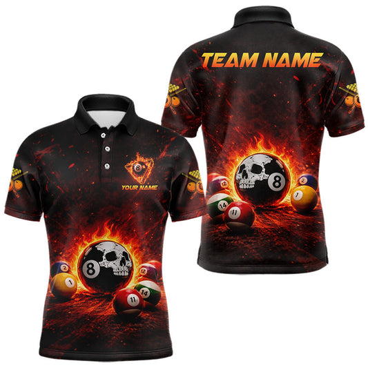 Maxcorners Fire Flame Grunge Pool Ball 3D Billiard Shirt For Men Personalized Skull 8 Ball Billiard Gifts