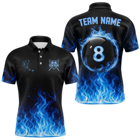 Maxcorners Custom Blue Flaming Pool 8 Ball Billiard Shirt For Men Personalized 3D Ball Billiard Attire Gifts