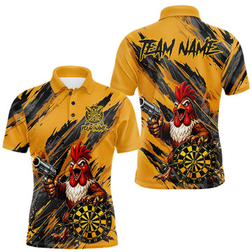 Maxcorners Black And Yellow Grunge Funny Men Dart Shirt Custom Rooster Gun Polo & 1/4-Zip Dart Clothing LM2405