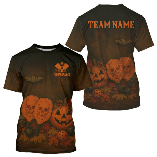 Maxcorners Custom Halloween Pickleball T-Shirt For Men Funny Halloween Pickleball Jerseys Personalized LM2608