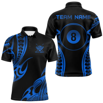 Maxcorners Black & Blue Tribal Pattern Billiard Shirts For Men Custom 8 Ball Billiard Team Shirts LM2709