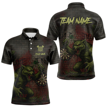 Maxcorners Custom Dripping Grunge Wolf Dartboard Funny Dart Men Polo Shirt Graffiti Dart Jerseys LM2603