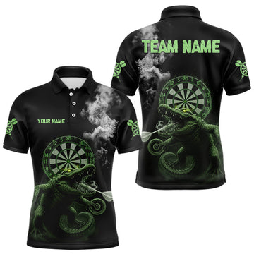 Maxcorners Black And Green Crocodile Grey Smoke Custom Dart Men Polo Shirt Funny Dart Jerseys LM2603