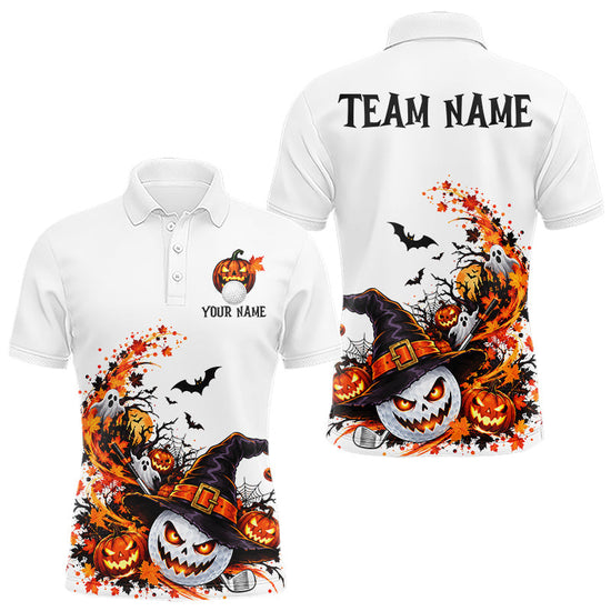 Maxcorners Halloween Golf Ball Clubs Men's Polo Golf Shirt Custom Halloween Golf Tournament Jersey