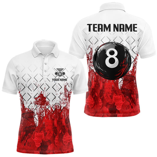 Maxcorners Red Splatter Paint 8 Ball Billiard League Shirts For Men Custom Name Billiard Team Jerseys LM2512