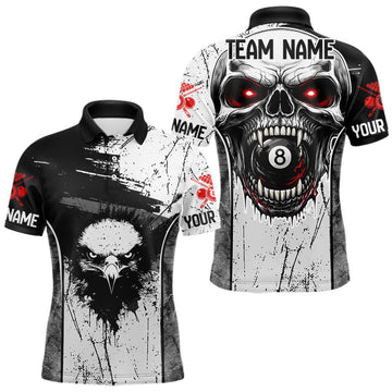 Maxcorners Red Grunge Skull 8 Ball Billiard Shirts For Men Custom Name Pool Billiard Team Jerseys LM2512