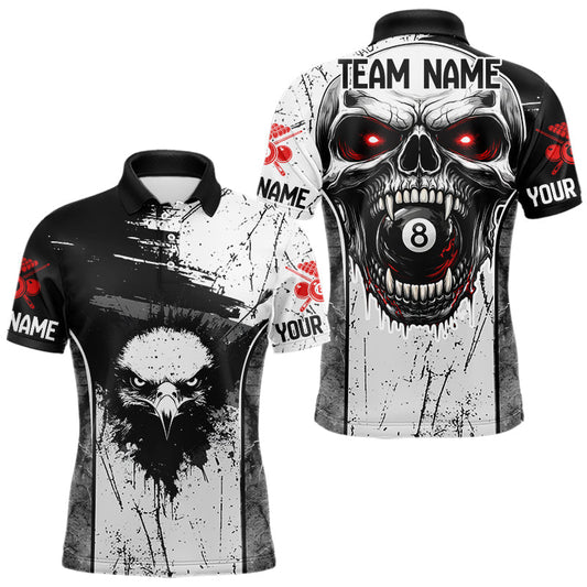 Maxcorners Red Grunge Skull 8 Ball Billiard Shirts For Men Custom Name Pool Billiard Team Jerseys LM2512