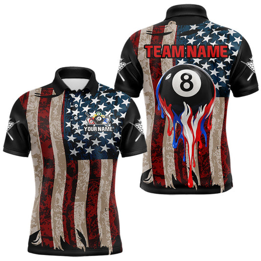 Maxcorners Grunge Dripping Pool 8 Ball Men Billiard Shirts Custom US Flag Patriotic Billiard Jerseys LM2512